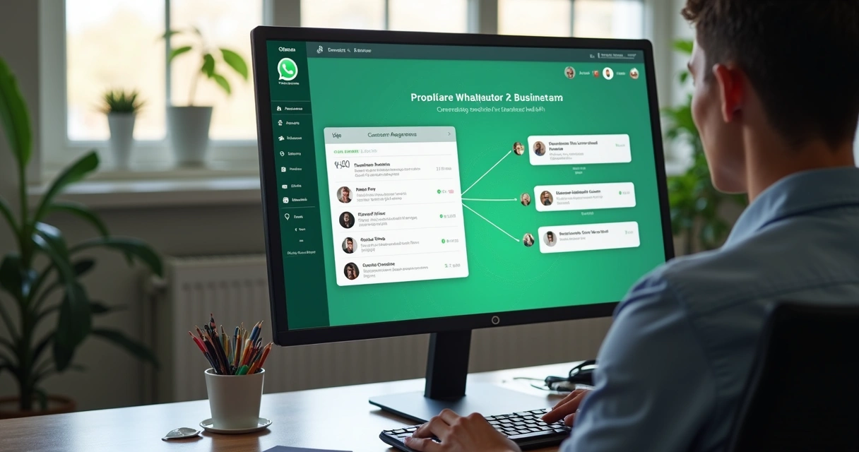 Tela de integração entre WhatsApp e sistema CRM em ambiente de trabalho 