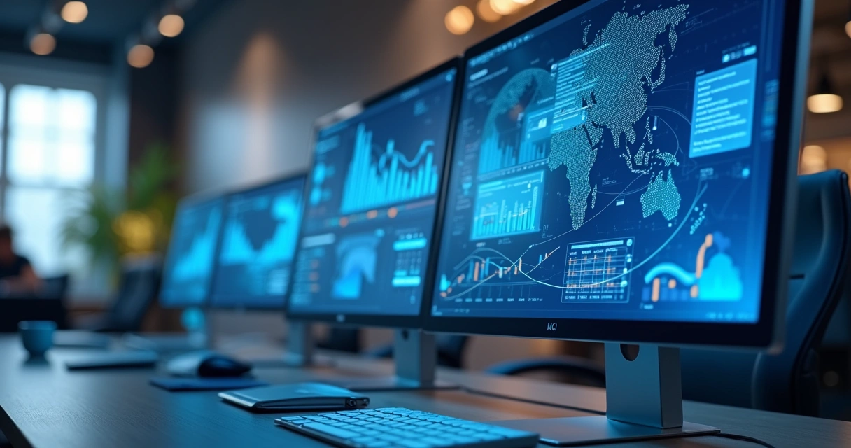 Conexão entre plataforma de dados e sistemas CRM mostrada como fluxos digitais entre telas e servidores 