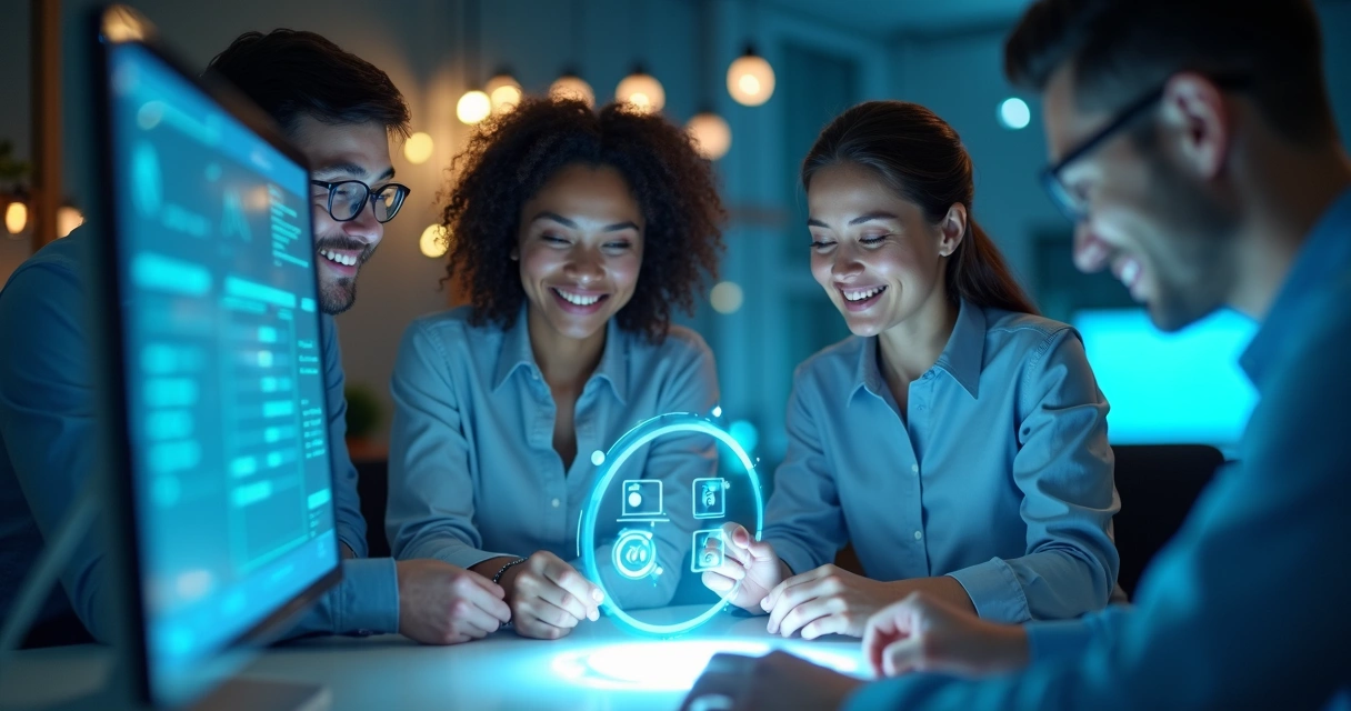 Equipe de contabilidade usando sistemas digitais integrados 