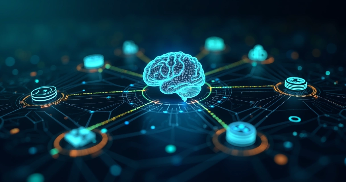 Fluxograma digital mostrando integração de diferentes sistemas de dados corporativos 