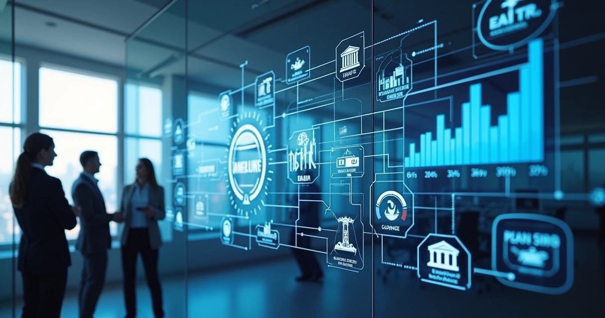 Tela de sistema ERP conectada a bancos e indicadores financeiros