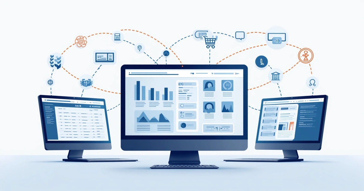 Tela mostrando integração de ERP, e-commerce e CRM em varejo 