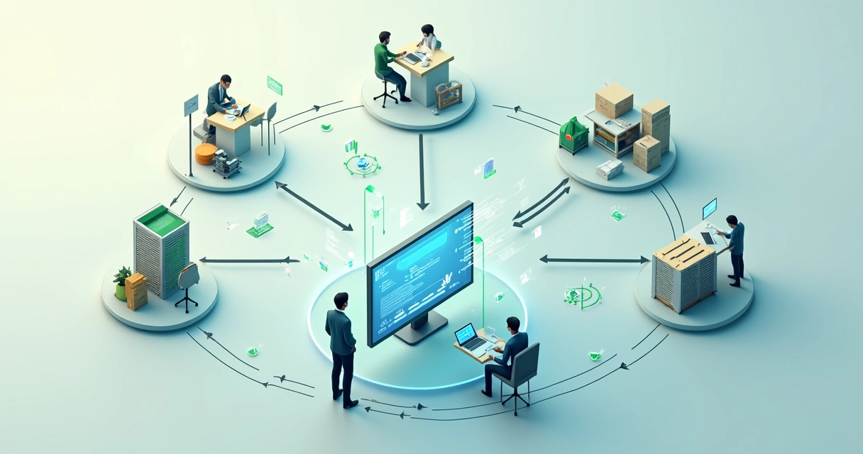 Fluxo de integração entre setores empresa ERP 