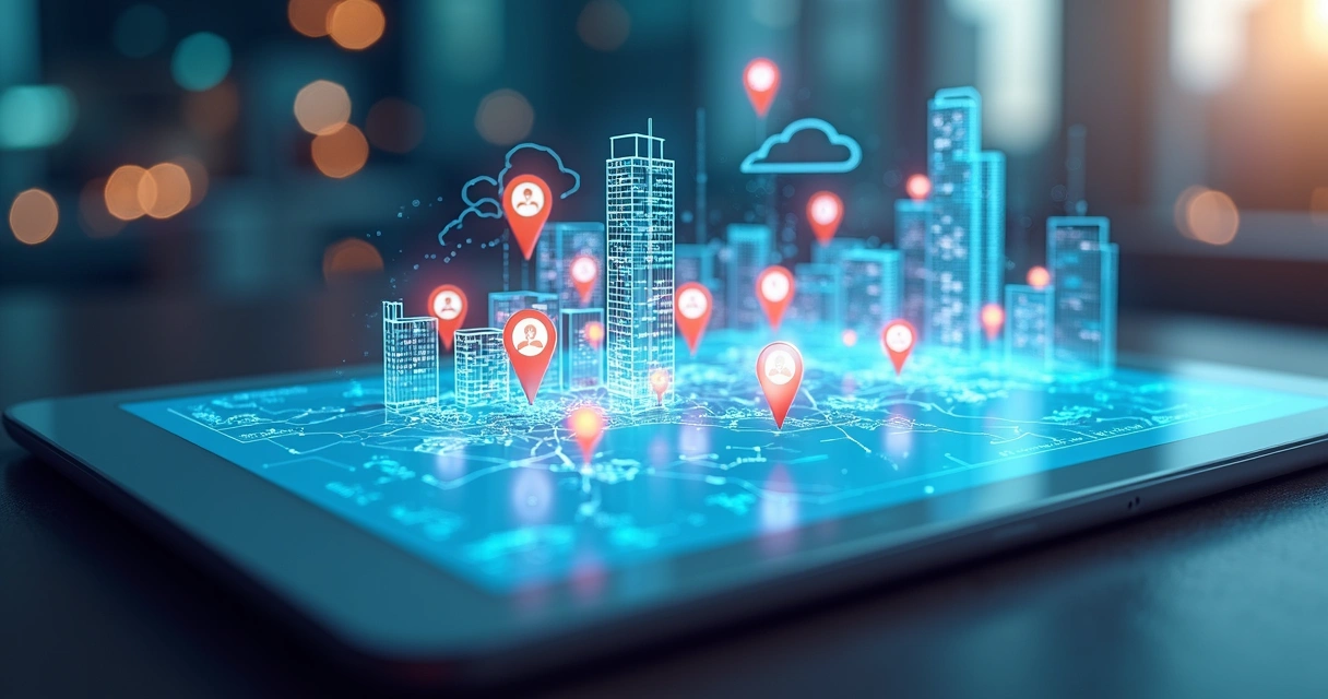 Dashboard inteligente de integração de dados de obras em aplicativo, destacando fases, localizações e contatos envolvidos