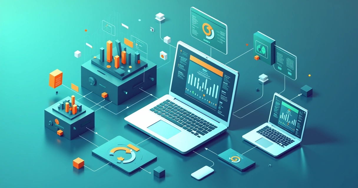 Ilustração de integração de ferramentas de análise, vendas e pagamentos 