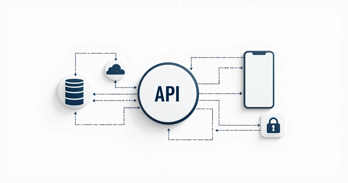 Fluxo visual de integração de API entre sistemas e app 