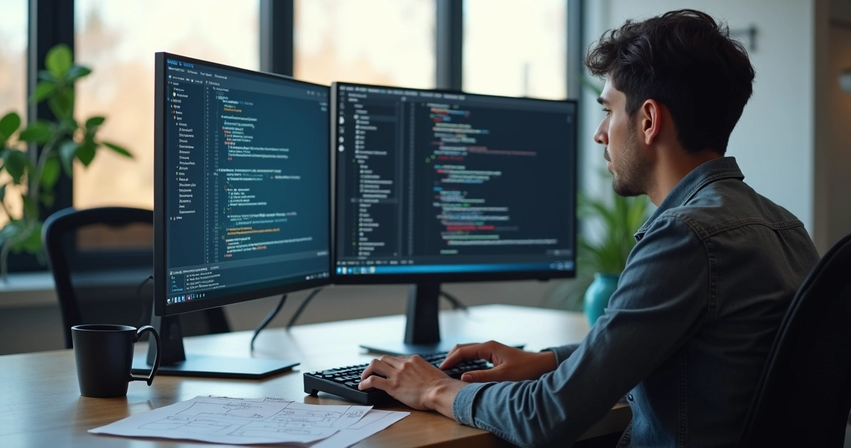 Desenvolvedor ajustando código para integração bancaria via API 