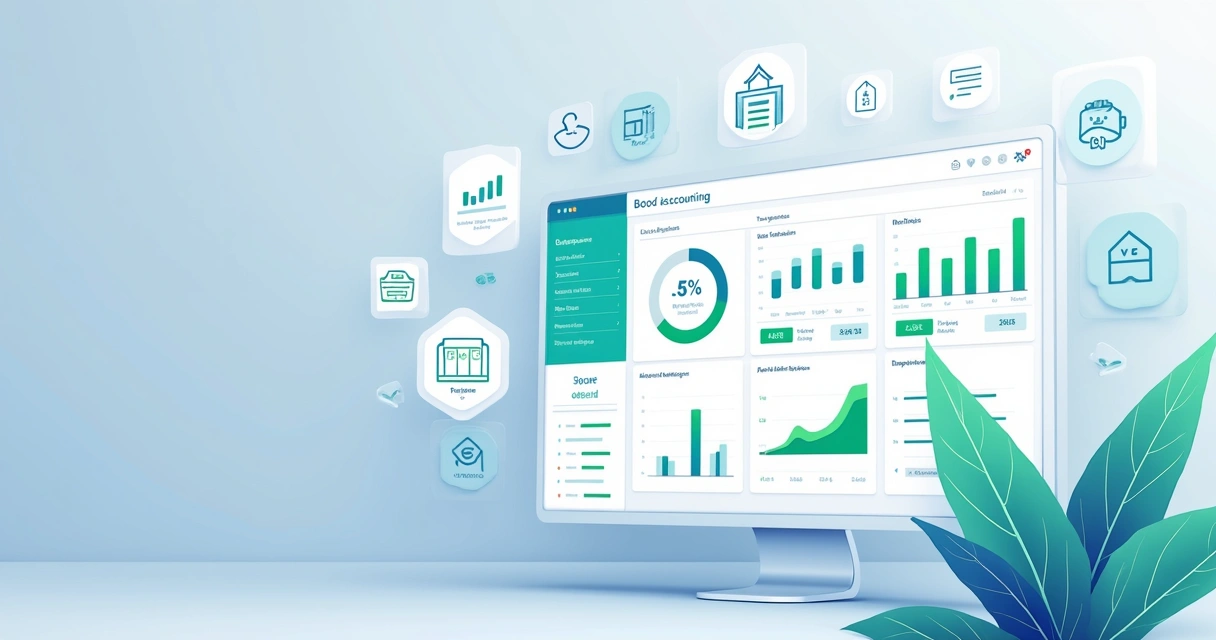 Painel de integração entre API e contabilidade digital ilustrado com gráficos e notas fiscais