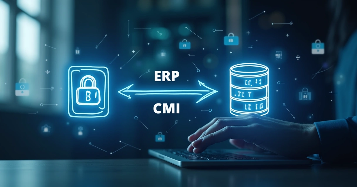 Fluxograma mostrando integração de API entre sistemas de ERP e CRM 