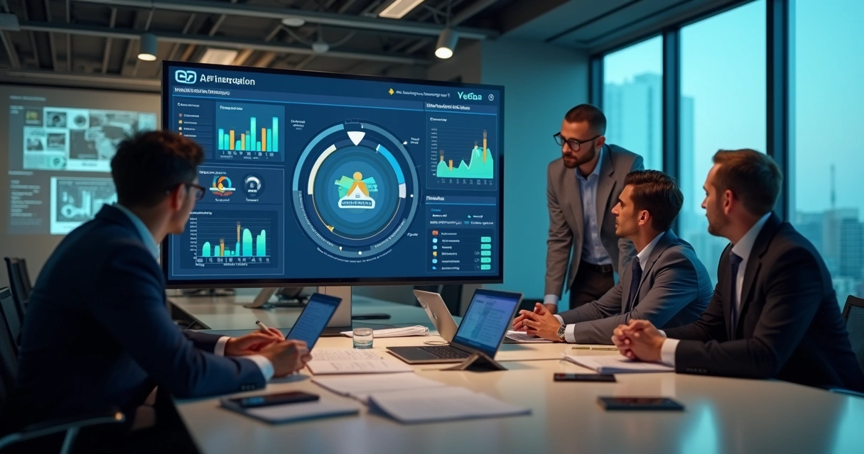 Equipe financeira acompanhando integração de API em sistema corporativo