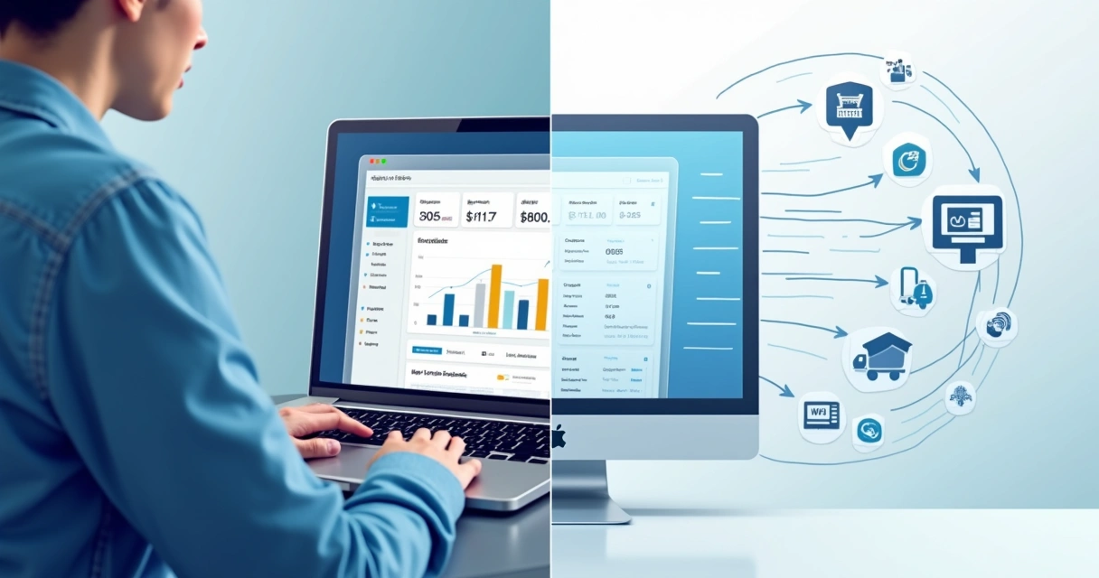 Ilustração do painel de monitoramento em tempo real de pedidos e integrações de marketplaces 