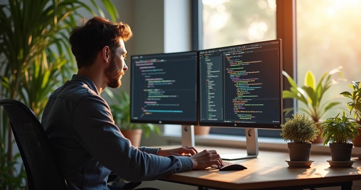 Desenvolvedor integrando api de nfs-e em ambiente de trabalho moderno 