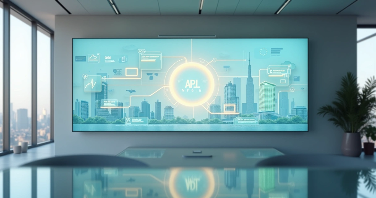 Fluxo visual de integração API NFS-e com ícones de serviço e automação fiscal 