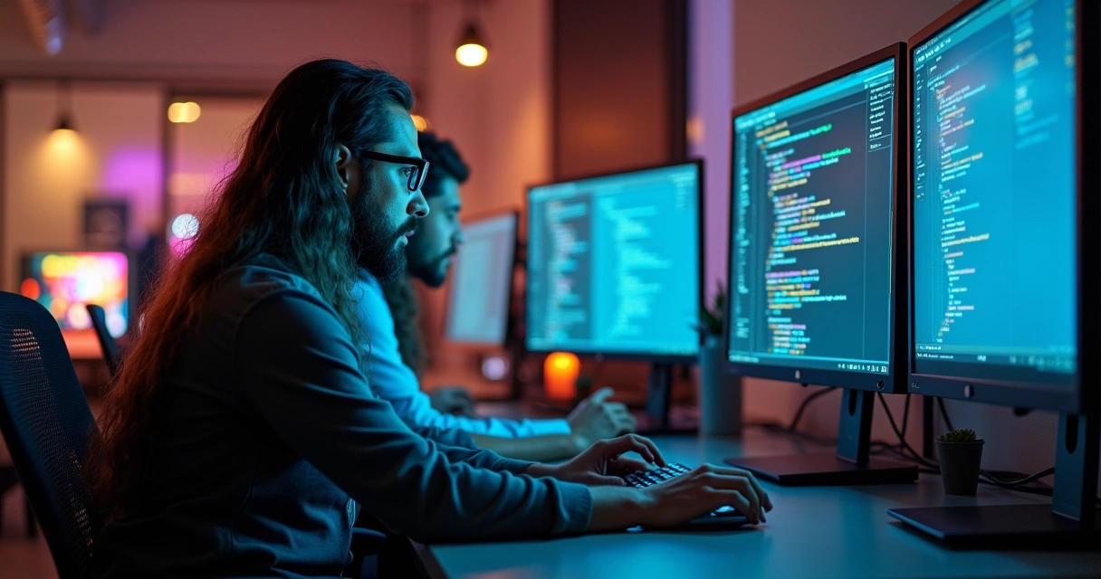 Equipe de TI integrando API de pagamentos em ambiente de trabalho moderno 