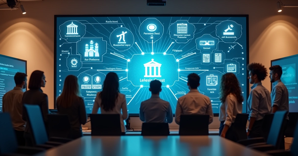 Equipe analisando integração entre plataformas jurídicas na tela 