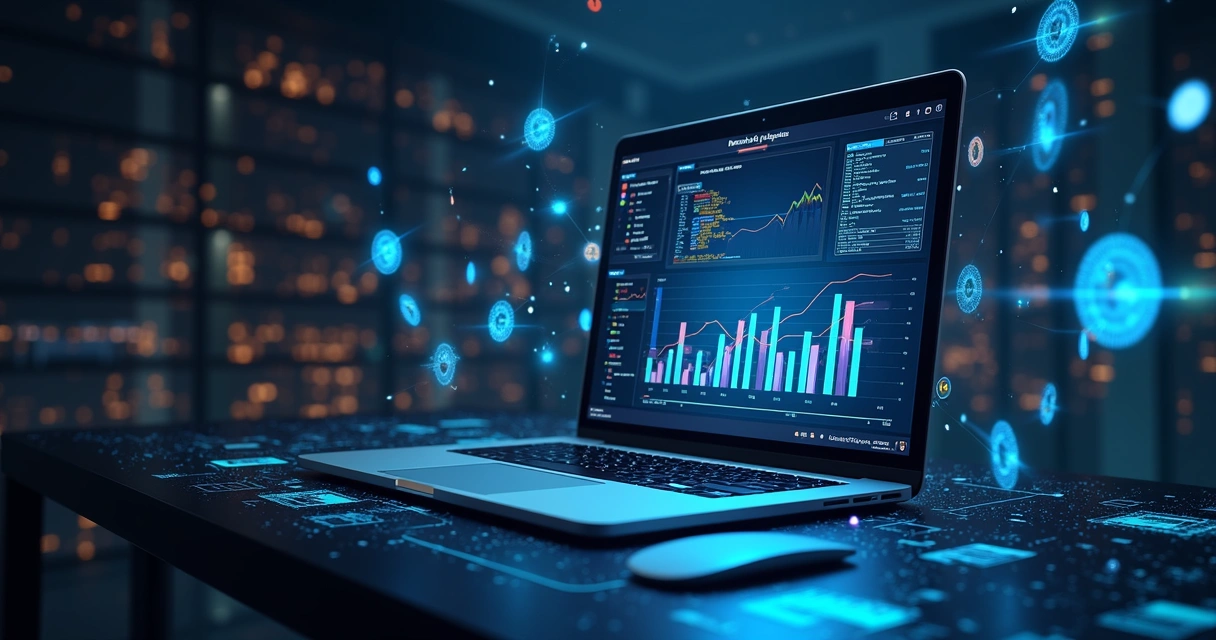 Interface digital de integração via API REST exibindo emissão automática de notas fiscais eletrônicas em painel de sistema com gráficos e códigos JSON