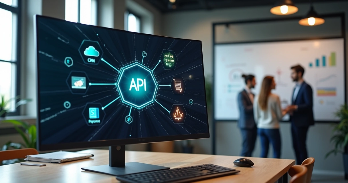 Painel com integrações de APIs conectando vários sistemas em um SaaS 