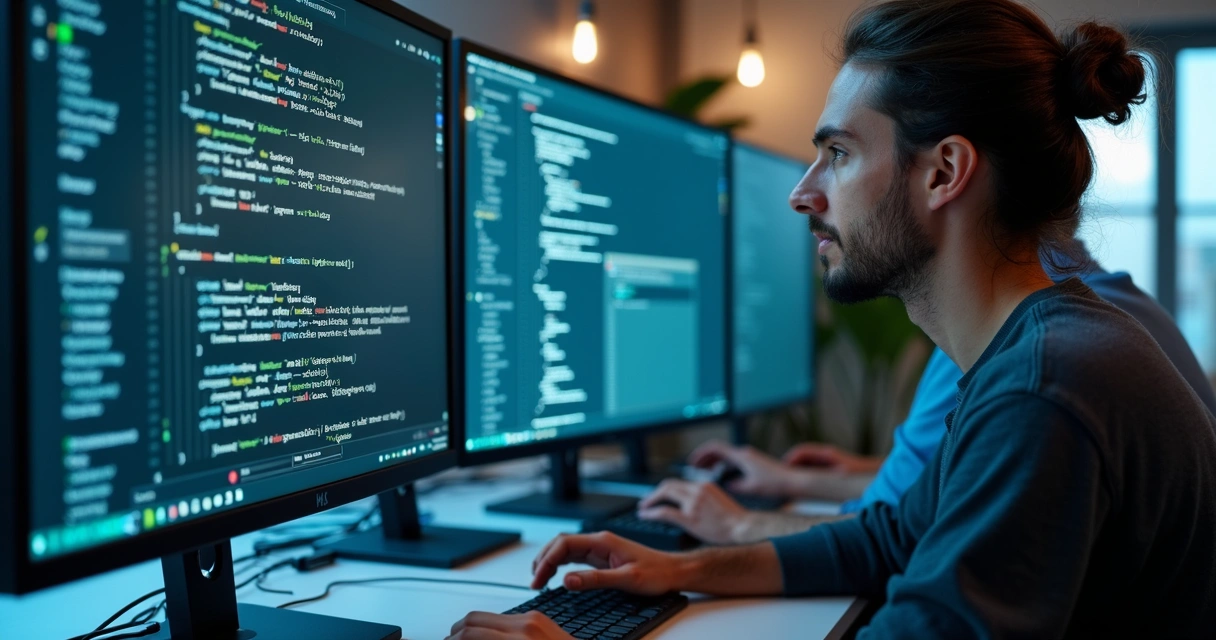 Equipe de TI realizando integração entre WhatsApp e sistema interno em telas de computador 