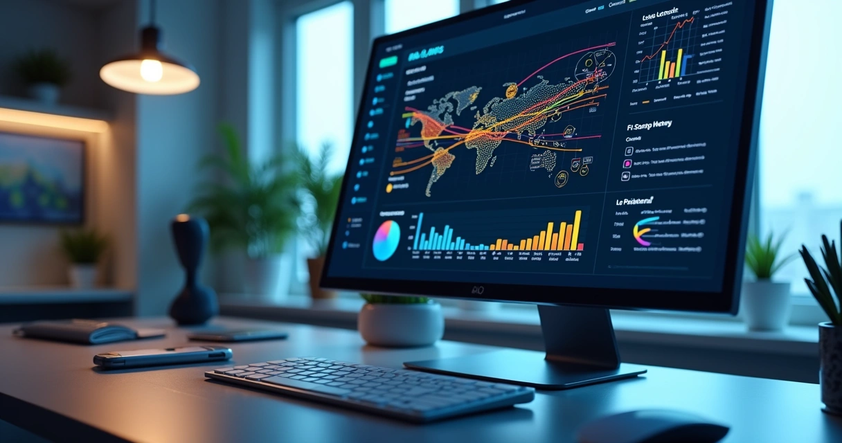 Tela de computador mostrando integração via APIs com gráficos de geração de leads qualificados 