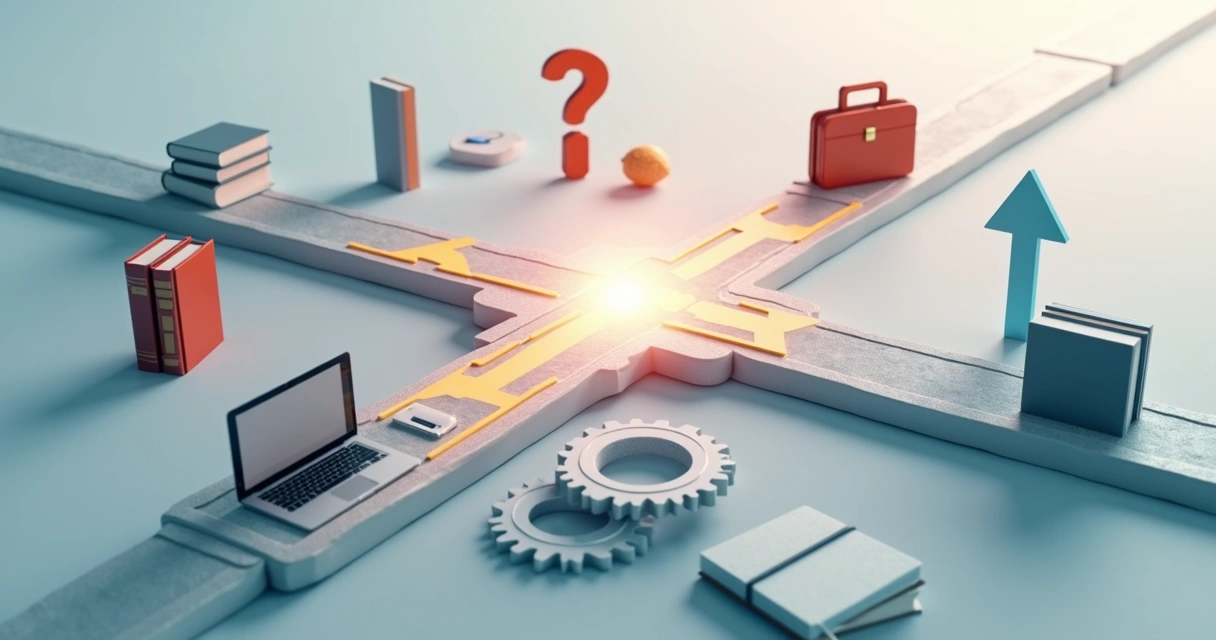 Gráfico conectando ícones de aprendizado e estratégia corporativa 