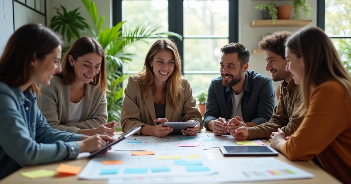 Equipes de diferentes áreas colaborando 