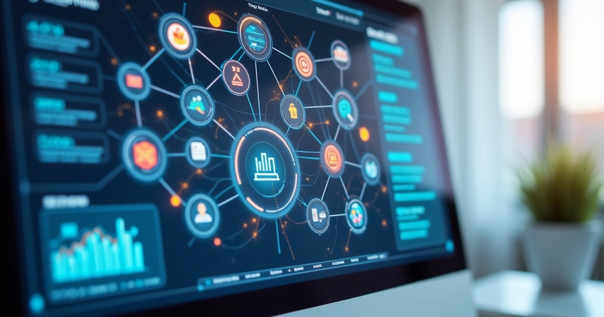 Tela mostrando integração entre diferentes sistemas em uma plataforma de automação 