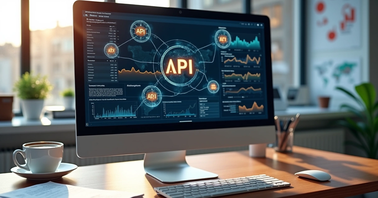 Computador mostrando dashboard com gráficos fiscais e dados integrados automaticamente 