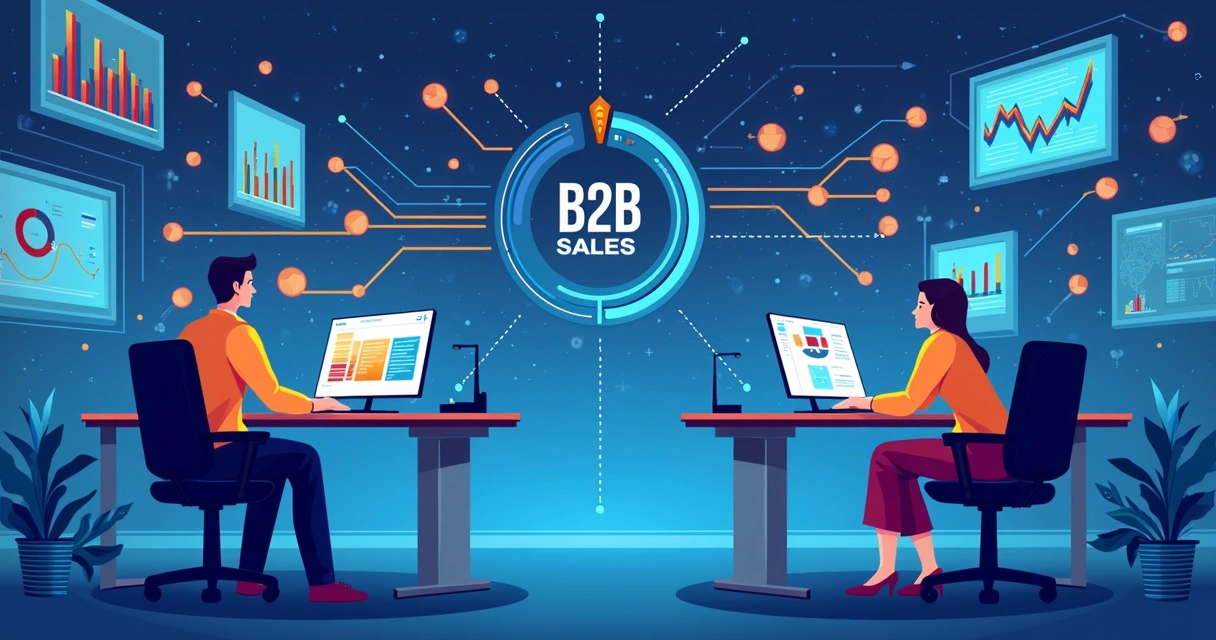 Ilustração de integração automatizada entre equipes de vendas e sistemas digitais 