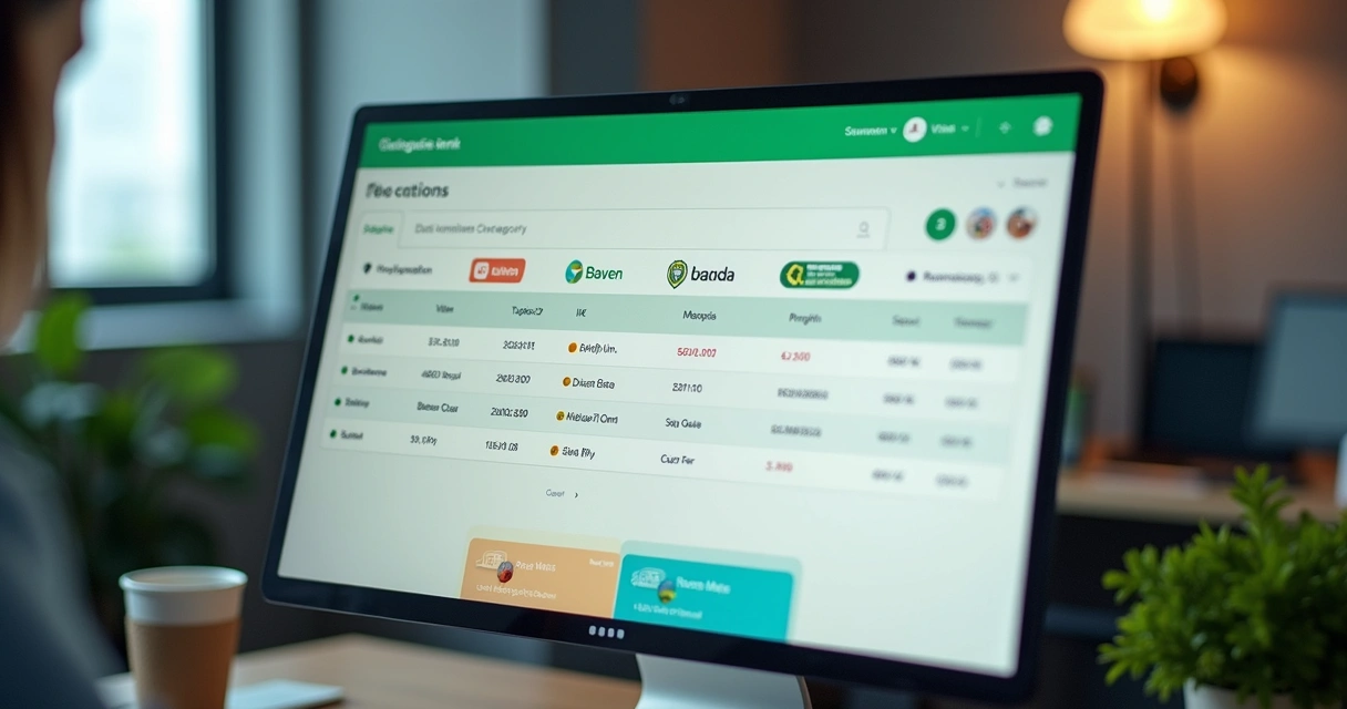Tela de integração bancária exibindo dados de contas e cartões