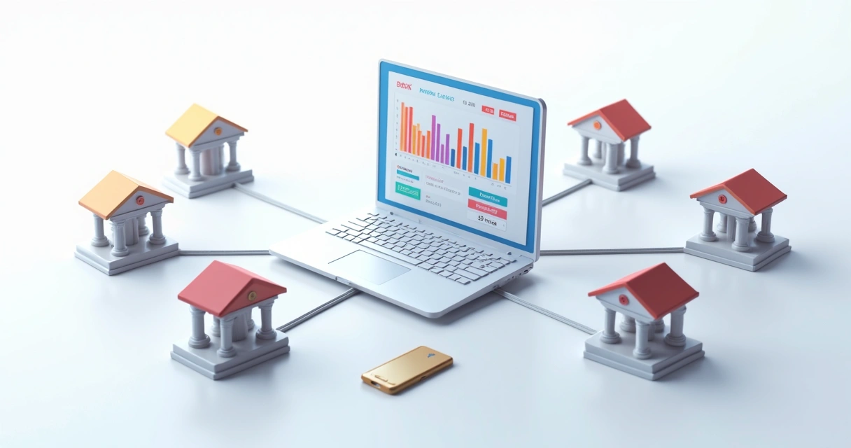 Conexão entre contas bancárias e dashboard com gráficos coloridos 