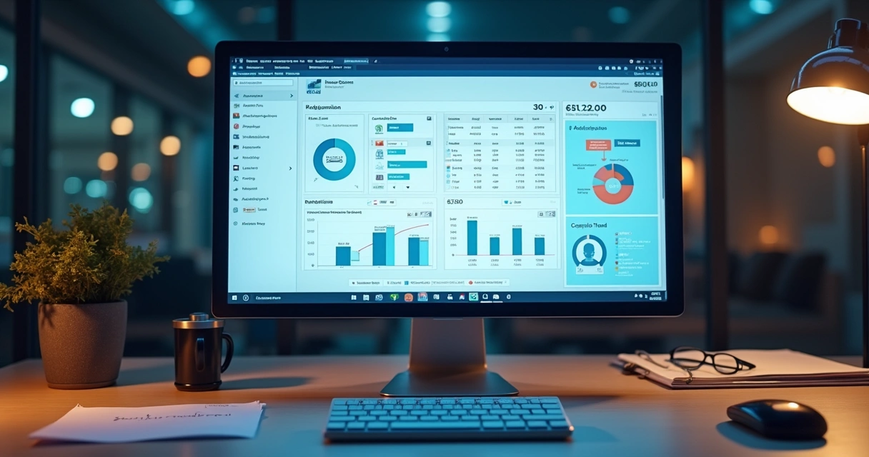 Tela de sistema ERP mostrando integração bancária e conciliando extratos 