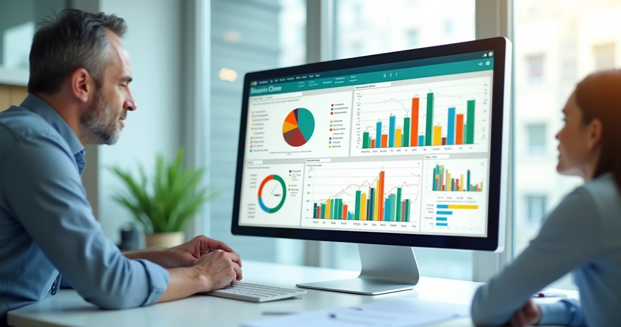 Tela de dashboard financeiro com gráficos coloridos de integração bancária 