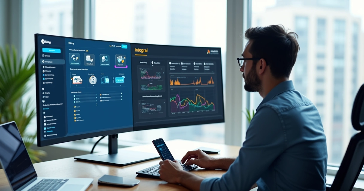 Gestor de e-commerce observando integração Bling e Integrai em dashboard único 
