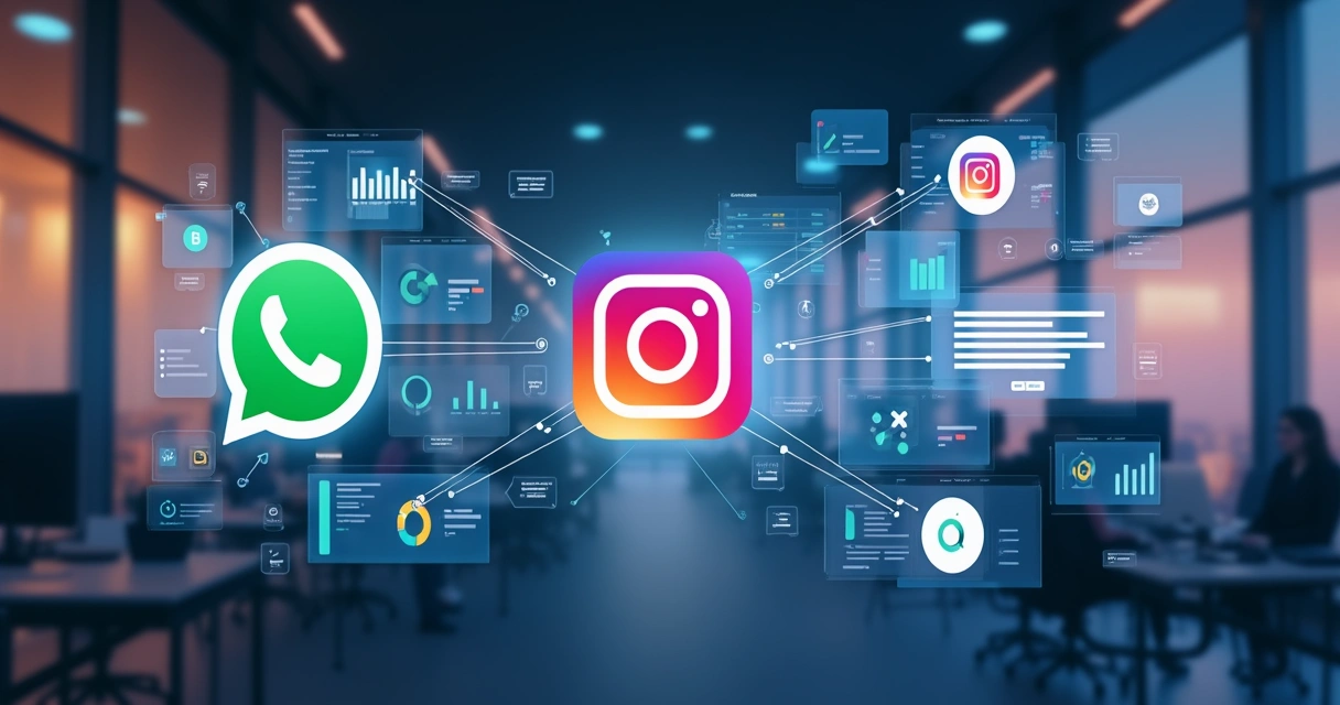 Integração visual entre WhatsApp, Instagram e painel digital 