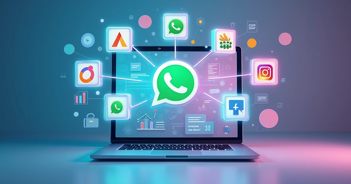 Ilustração de integração entre canais digitais e WhatsApp 
