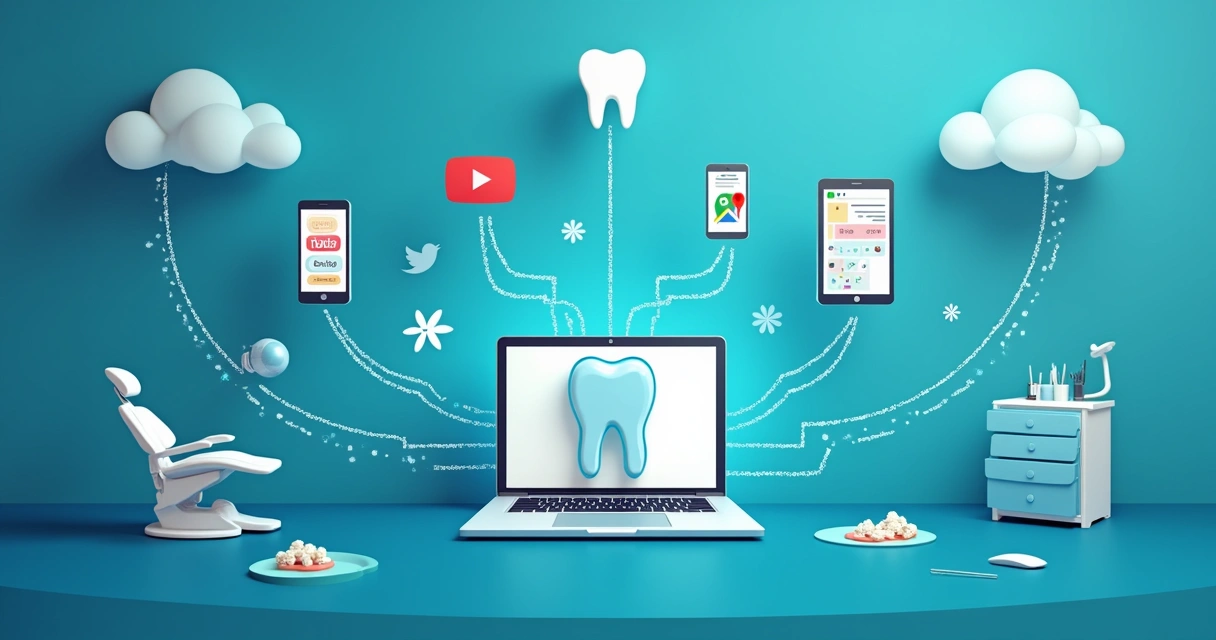 Representação visual de integração entre canais digitais de uma clínica odontológica 