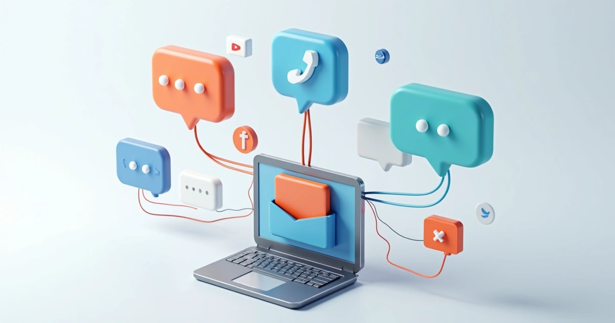 Esquema de integração entre chat, telefone e redes sociais.