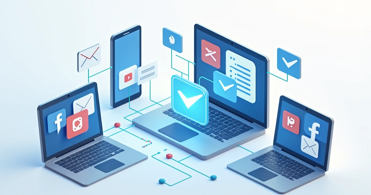 Vários dispositivos conectados mostrando canais digitais integrados 