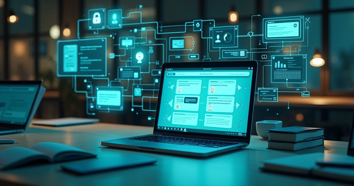 Fluxo visual de chatbot integrado a CRM e sistemas internos 
