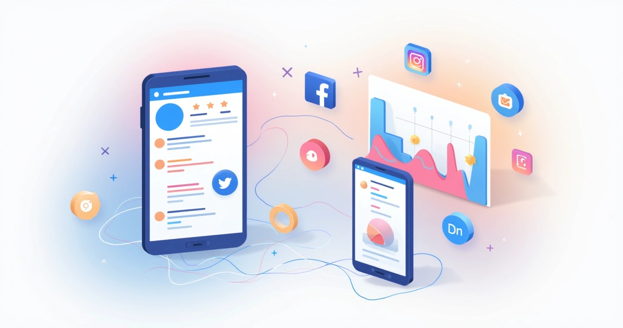 Ícones de Instagram, gráficos e outros canais digitais em harmonia 