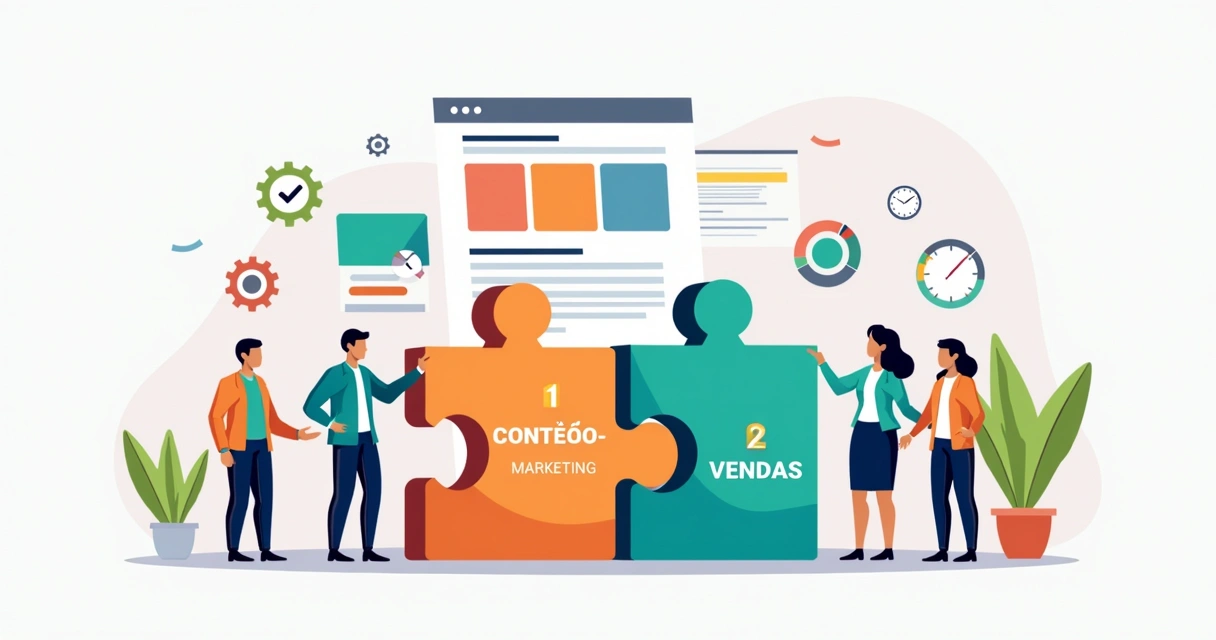Equipe alinhando estratégias de conteúdo, marketing e vendas 