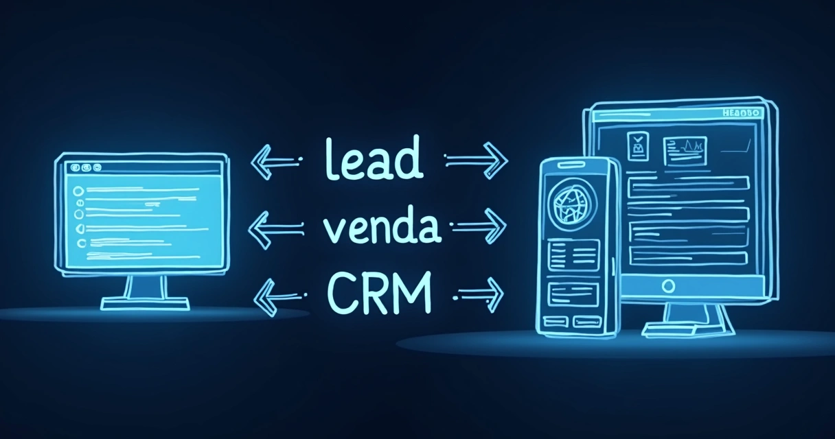 Fluxo entre landing page, CRM e vendedor digital representado visualmente 