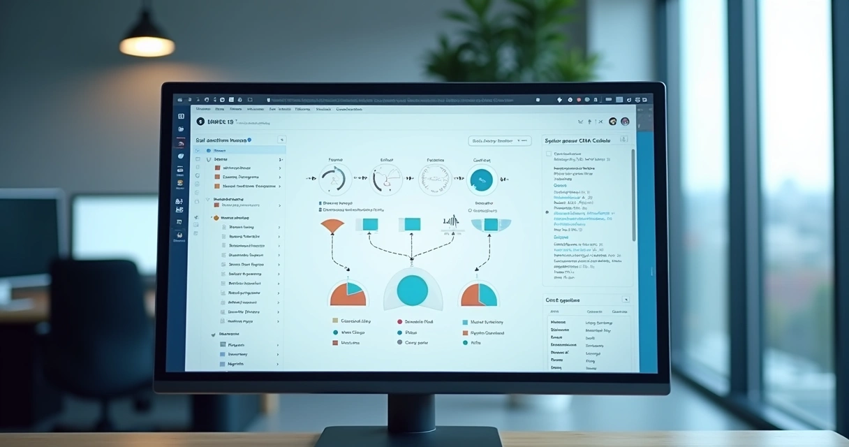 IA em pré-vendas em SaaS: dados, limitações e oportunidades 3 Dashboard de integração CRM com gráficos, contatos e dados conectados