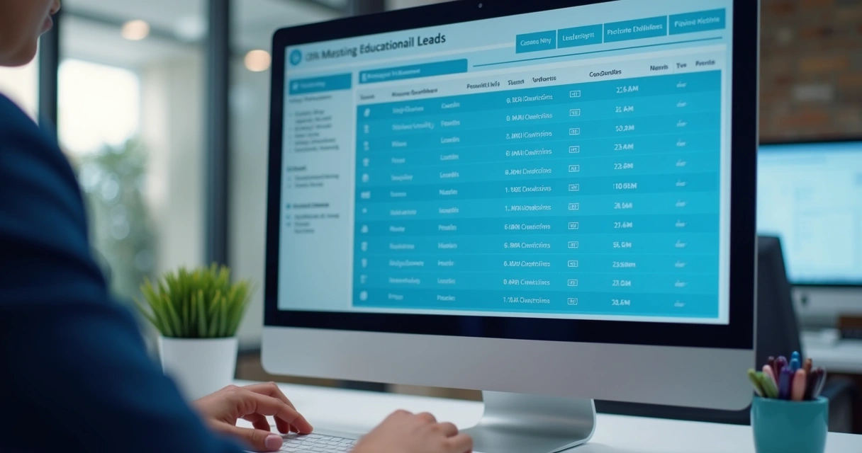 Tela de CRM no computador mostrando integração de dados educacionais 