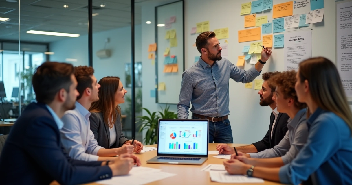 Equipe de vendas reunida ao redor de um notebook analisando dados de CRM 