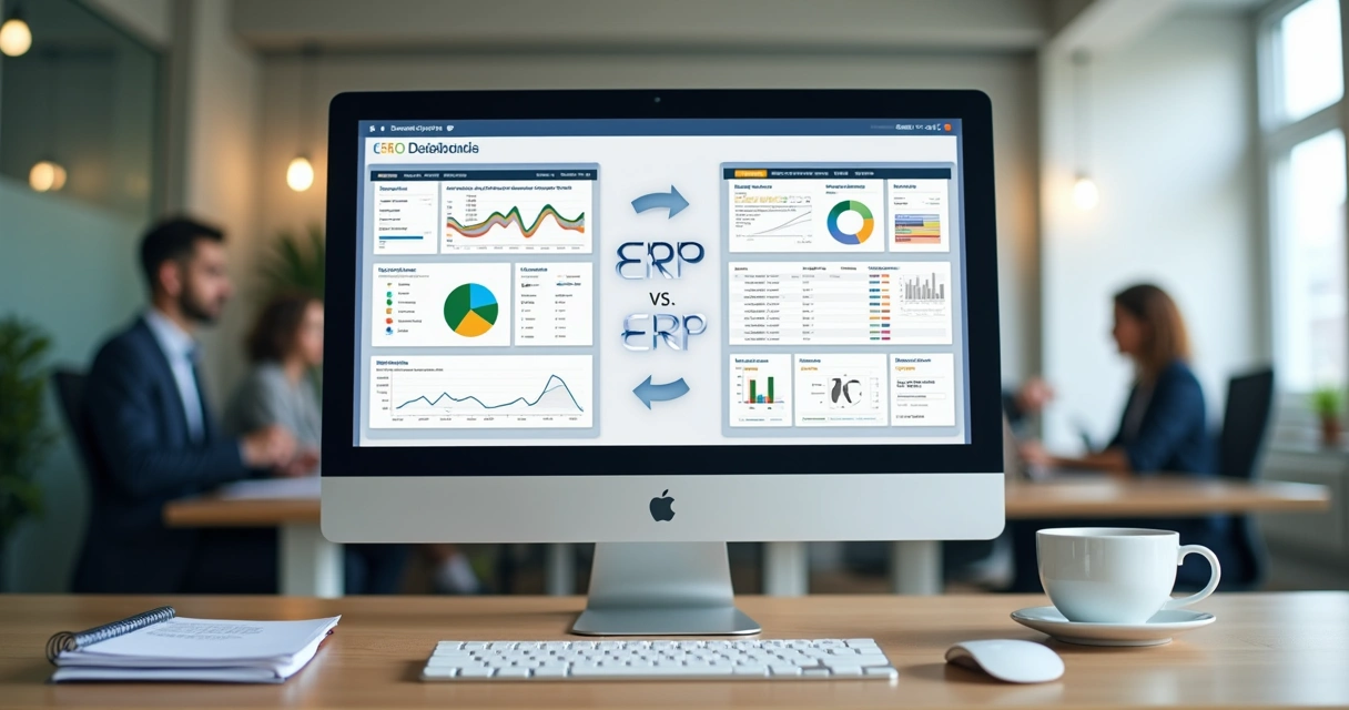 Dashboard with connected CRM and ERP in a small office