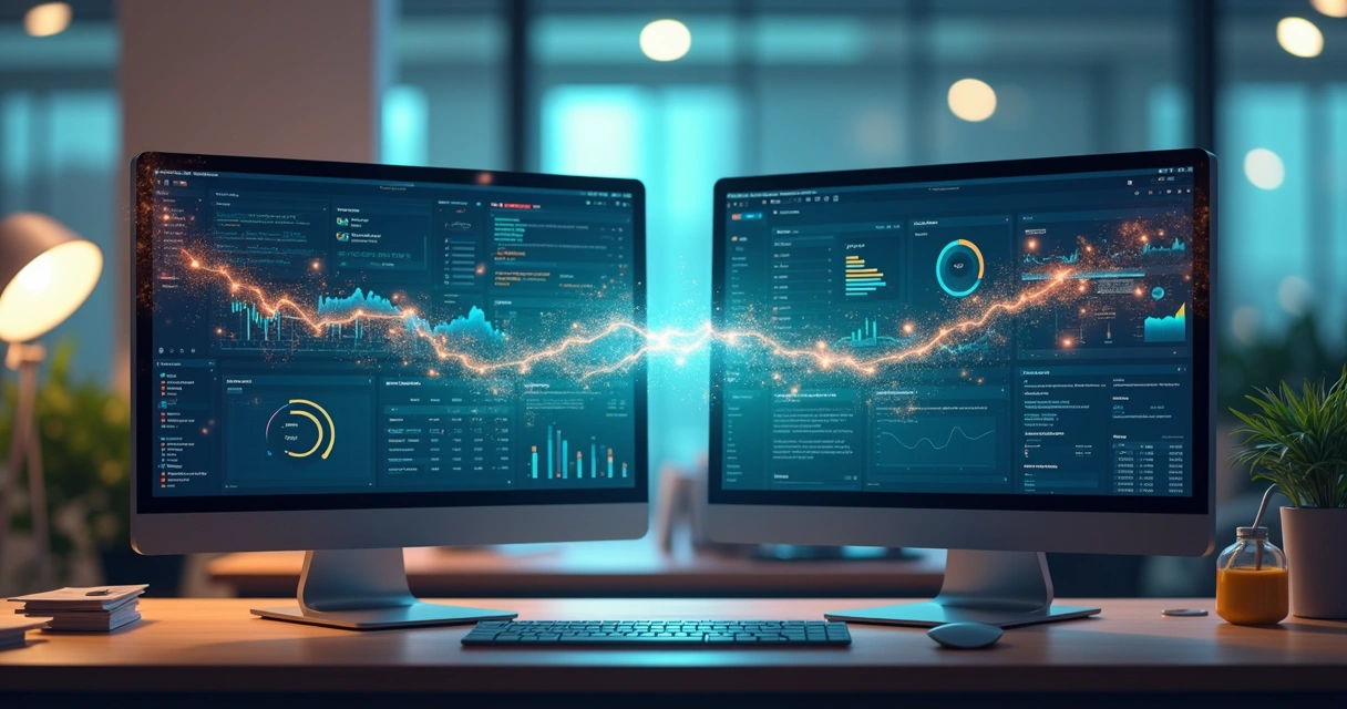 Ilustração de integrações entre CRM e ERP com conexões de dados 