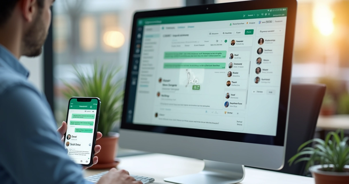 Tela de computador mostrando integração entre WhatsApp e CRM 