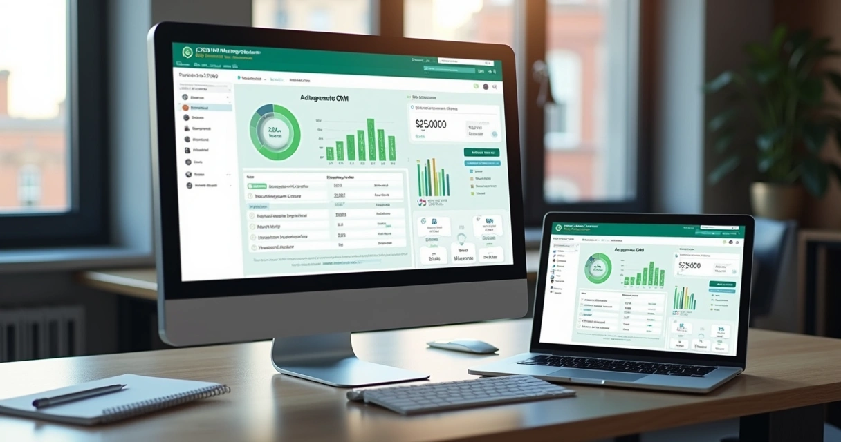 Tela de integração entre WhatsApp Business e CRM em monitor de computador 
