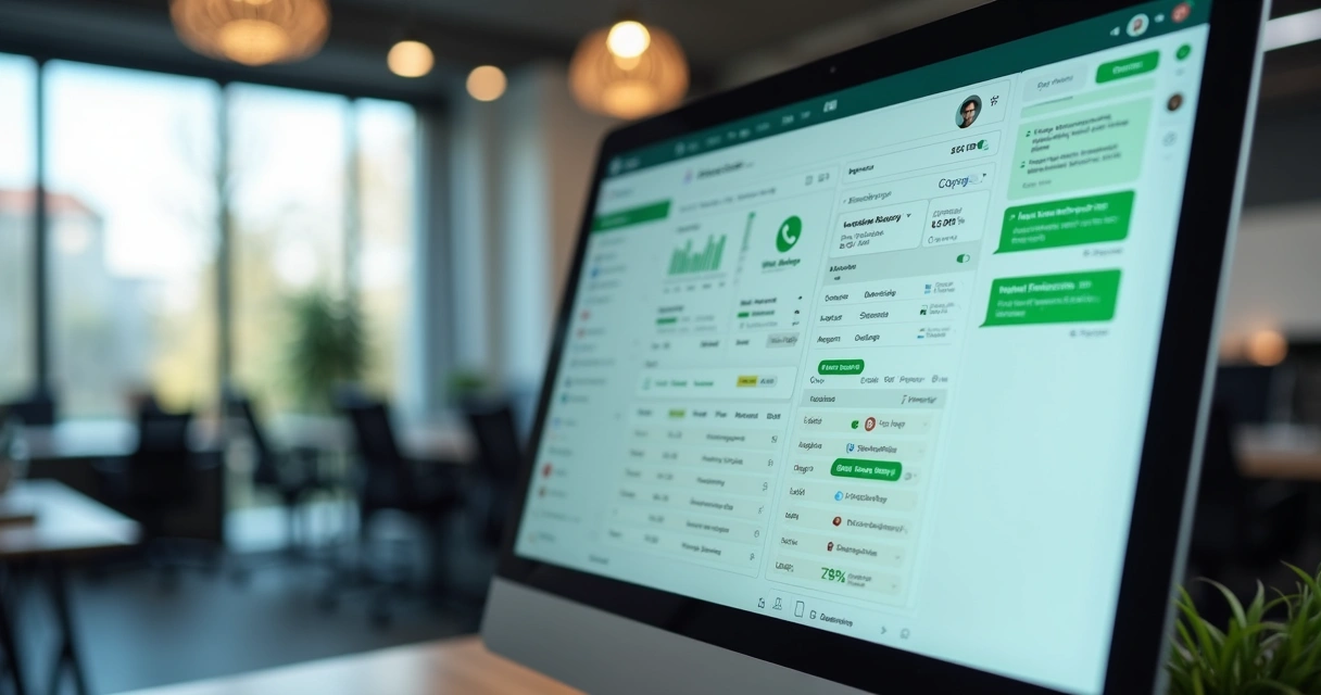 Central de integração de WhatsApp com CRM em uma tela de computador moderna 